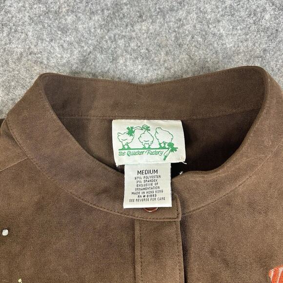 Quacker Factory Shirt Womens Medium Embroidered Dragonfly Button Down Artsy - Picture 3 of 8